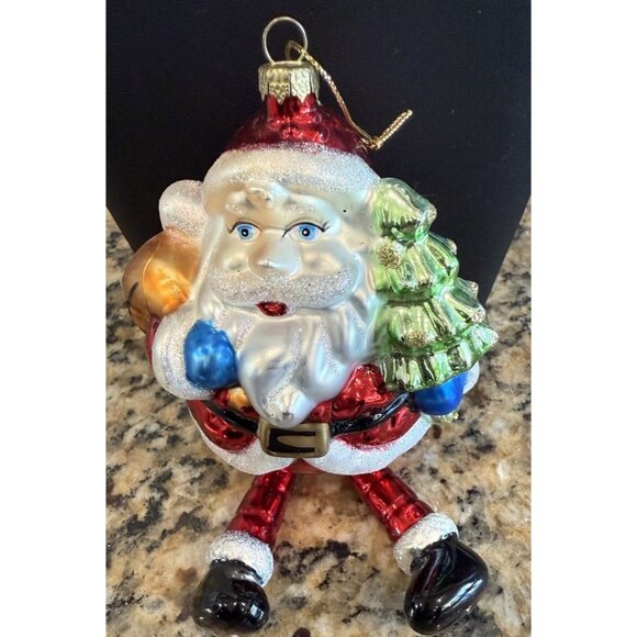 Vintage Mikasa Glass Dangling Leg Santa Holiday Ornament Toy Sack Christmas Tree - Picture 1 of 7